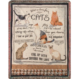 Manual Woodworkers Weavers What We Learn from Cats Tapestry Cotton Throw MANU1734